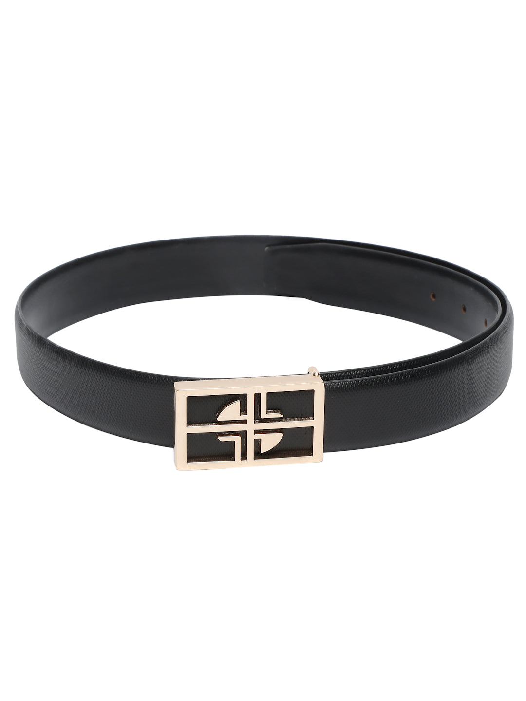 Black/Golden Men's Black Formal Italian Leather Textured Belt For Men