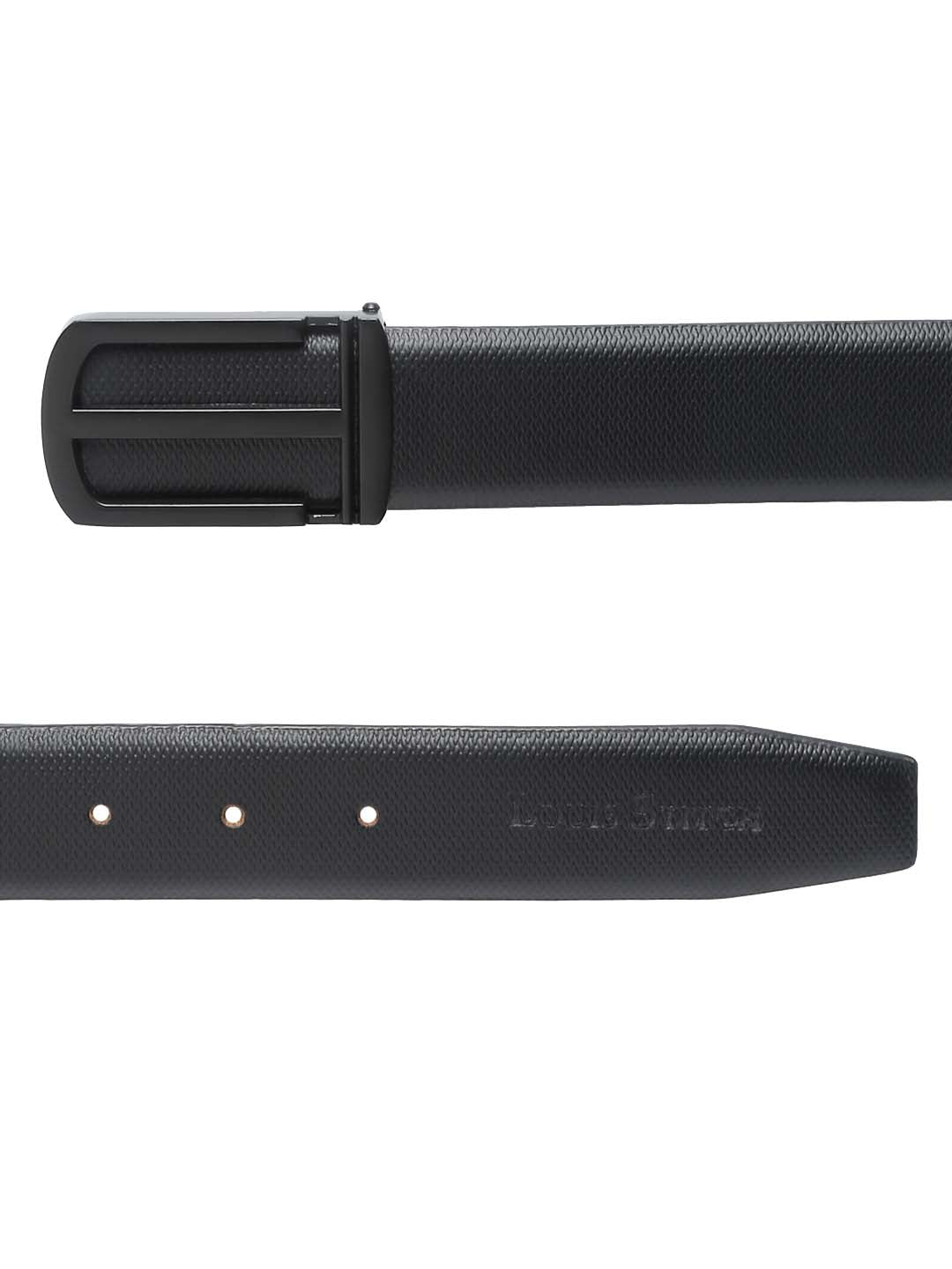 Black/Matt Gunmetal Men's Black Formal Italian Leather Textured Belt For Men