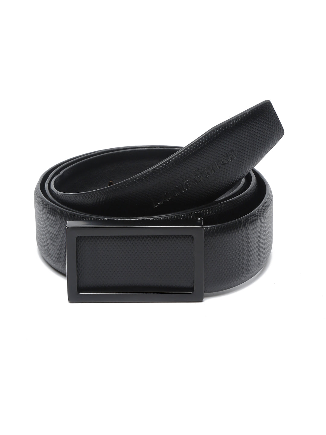 Black/Matt Gunmetal Men's Black Formal Italian Leather Textured Belt For Men