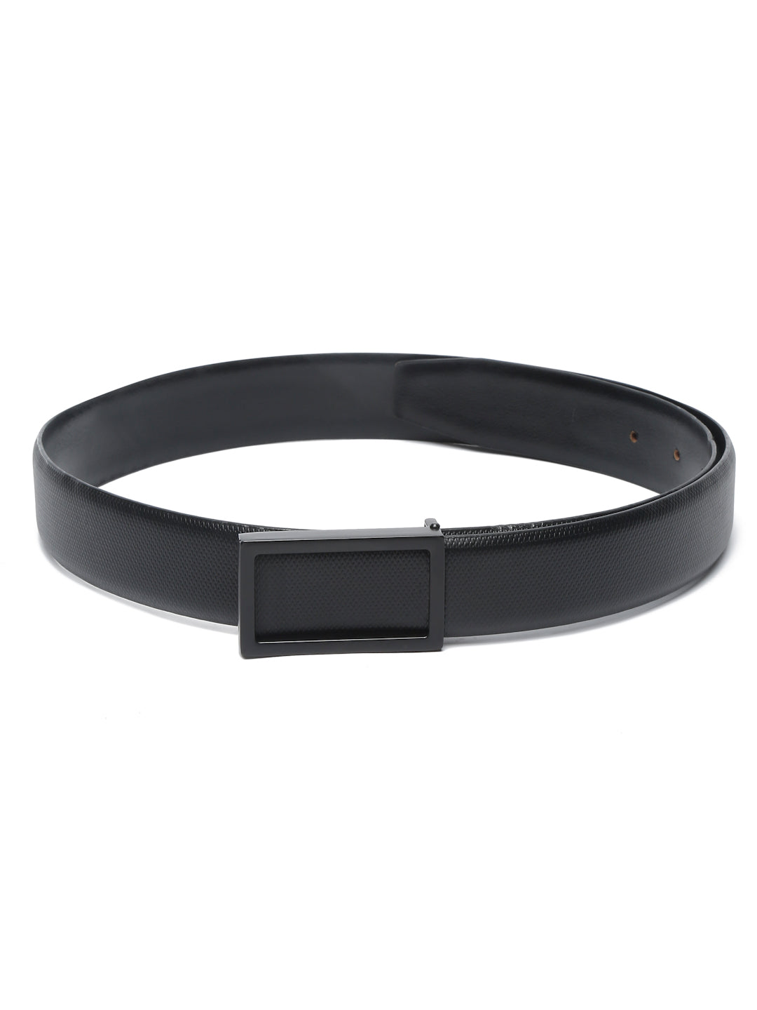 Black/Matt Gunmetal Men's Black Formal Italian Leather Textured Belt For Men