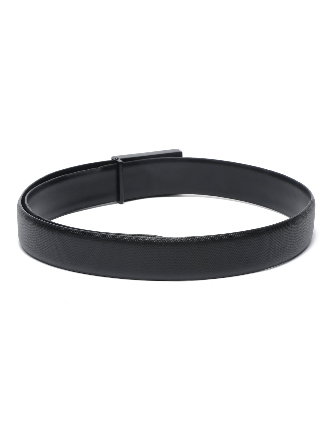 Black/Matt Gunmetal Men's Black Formal Italian Leather Textured Belt For Men