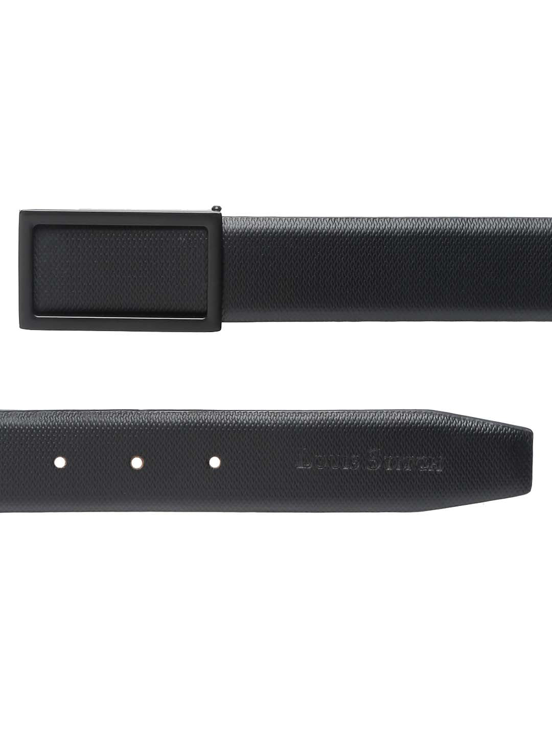 Black/Matt Gunmetal Men's Black Formal Italian Leather Textured Belt For Men