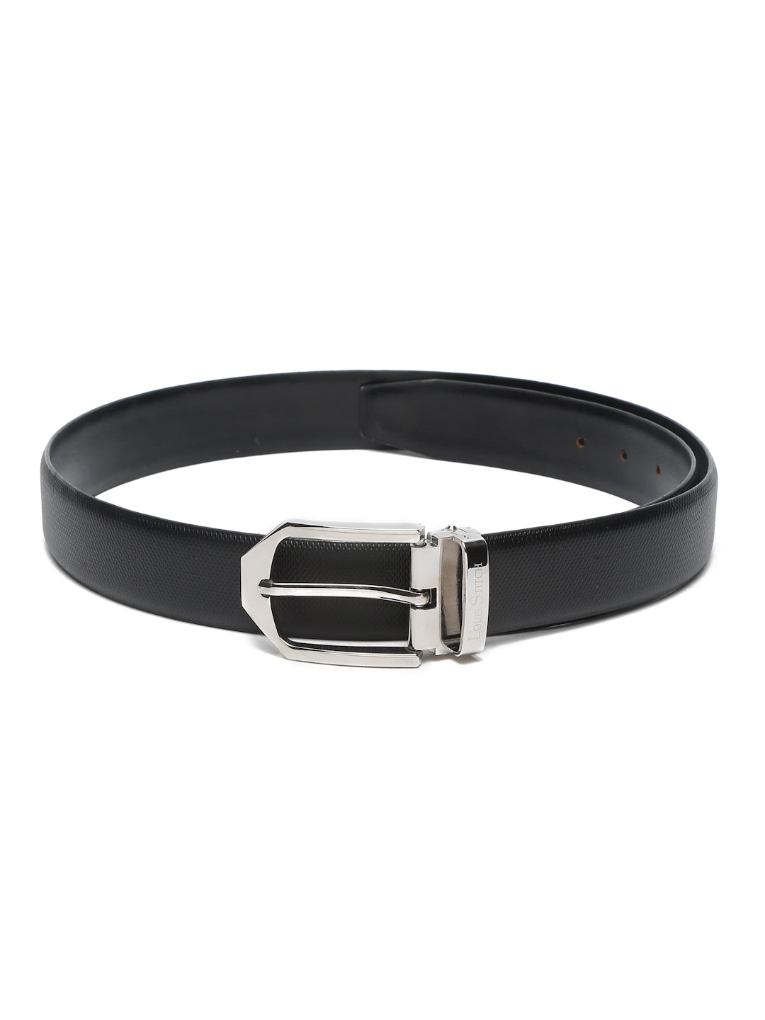 Black/Chrome Men's Black Formal Italian Leather Textured Belt For Men
