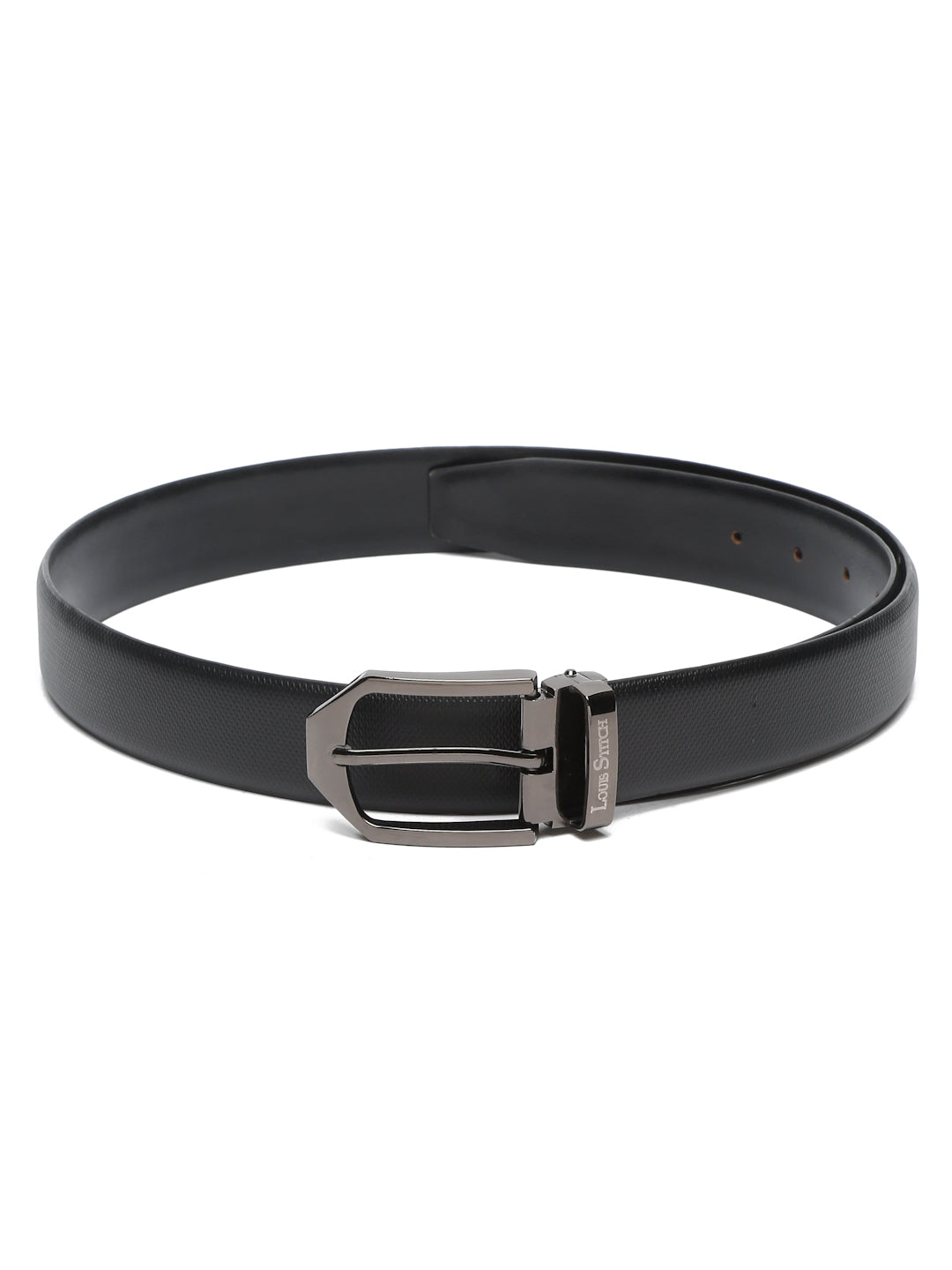 Black/Gunmetal Men's Black Formal Italian Leather Textured Belt For Men