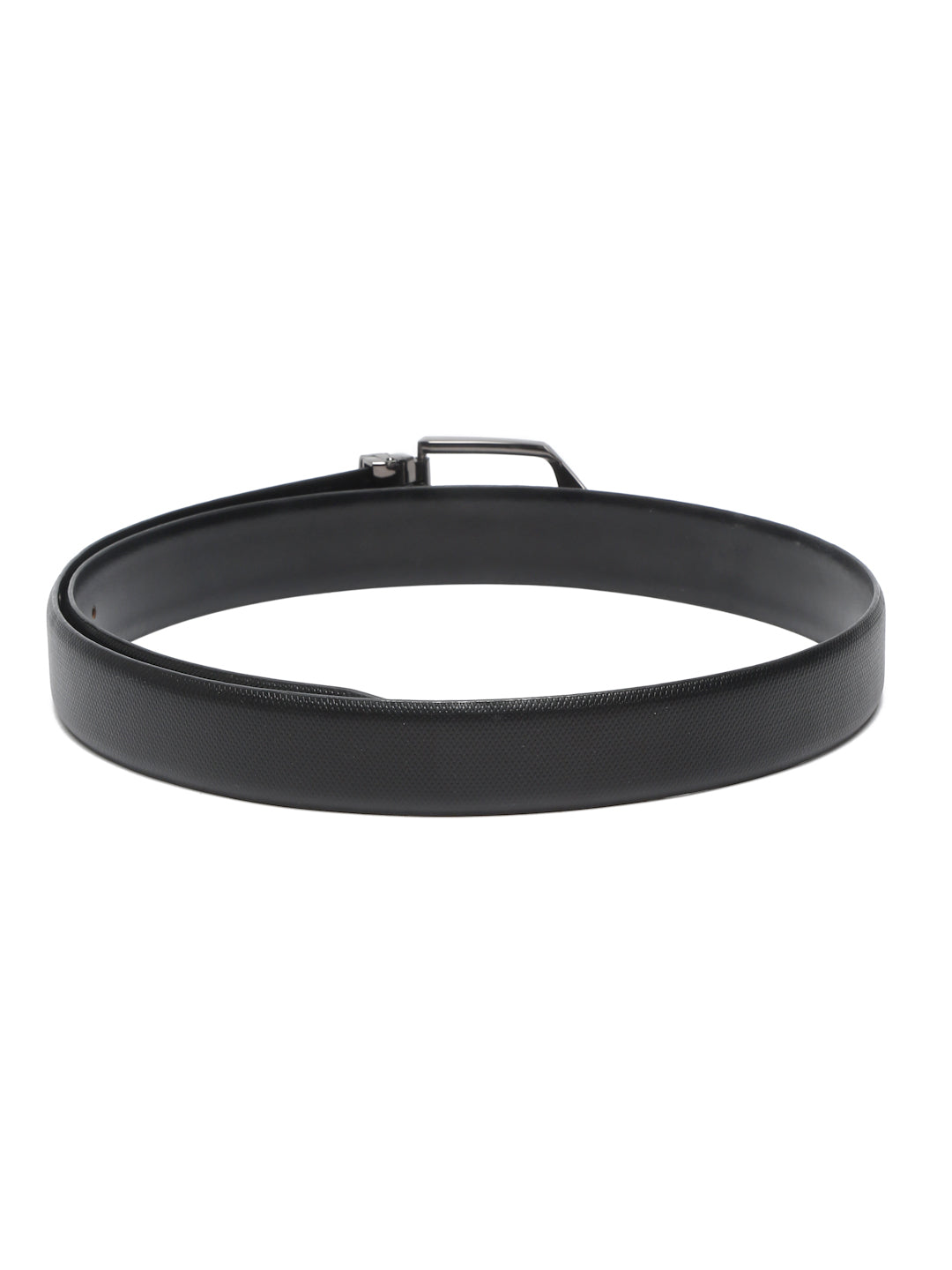 Black/Gunmetal Men's Black Formal Italian Leather Textured Belt For Men