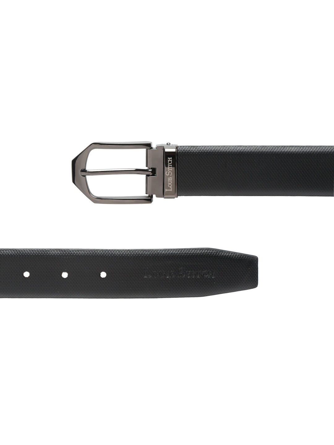 Black/Gunmetal Men's Black Formal Italian Leather Textured Belt For Men
