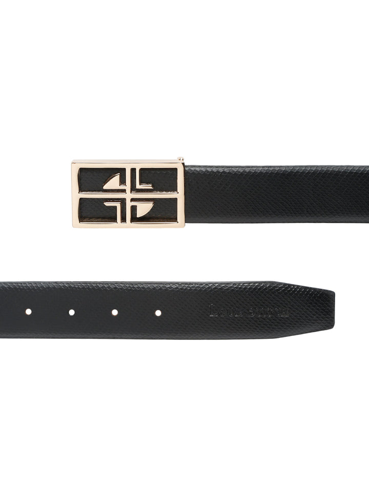 Black/Golden Men's Black Formal Italian Leather Textured Belt For Men