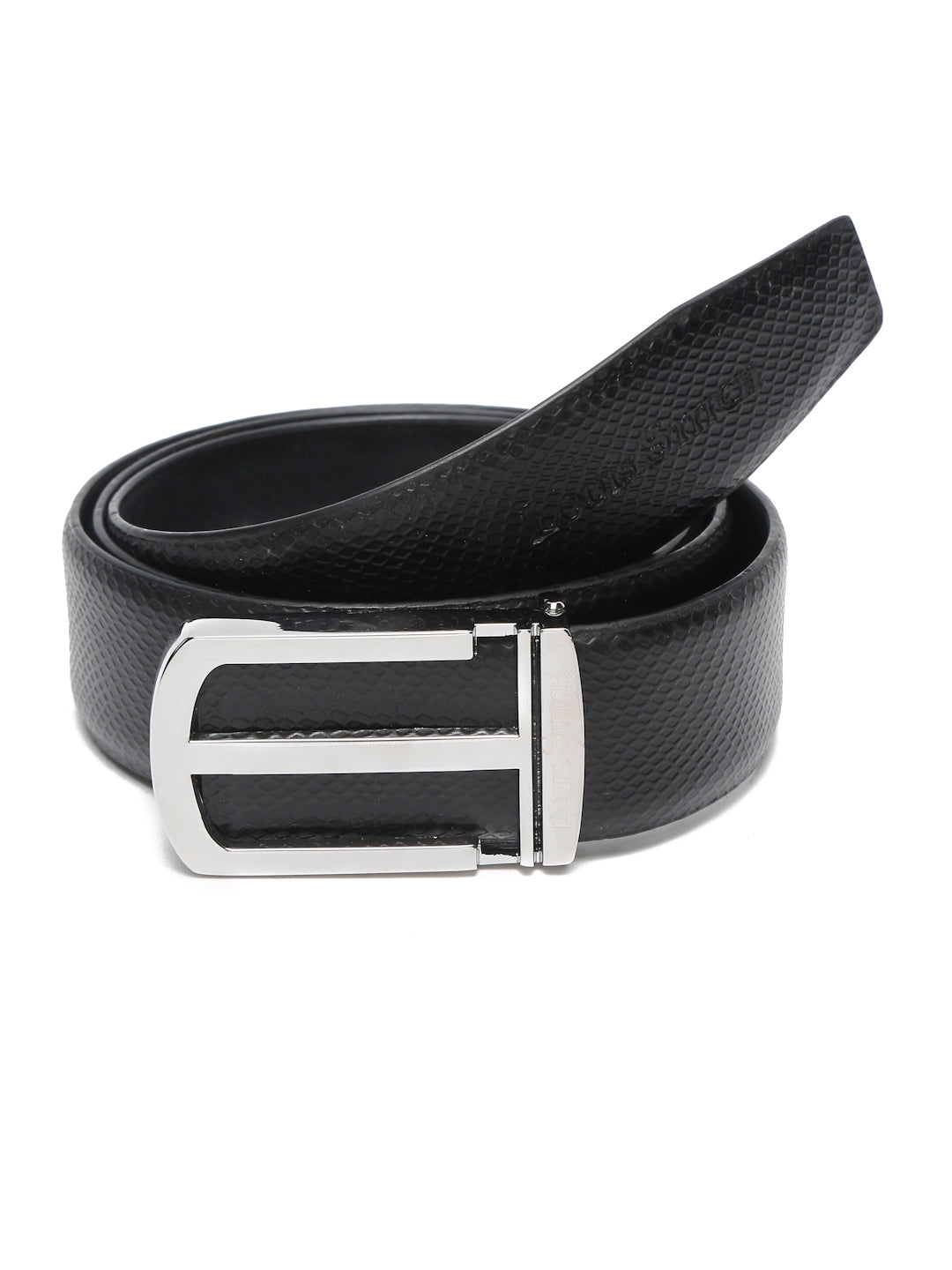 Black/Chrome Men's Black Formal Italian Leather Textured Belt For Men