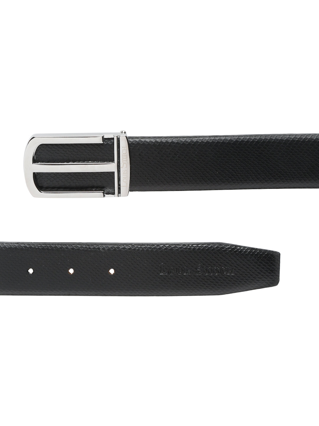 Black/Chrome Men's Black Formal Italian Leather Textured Belt For Men