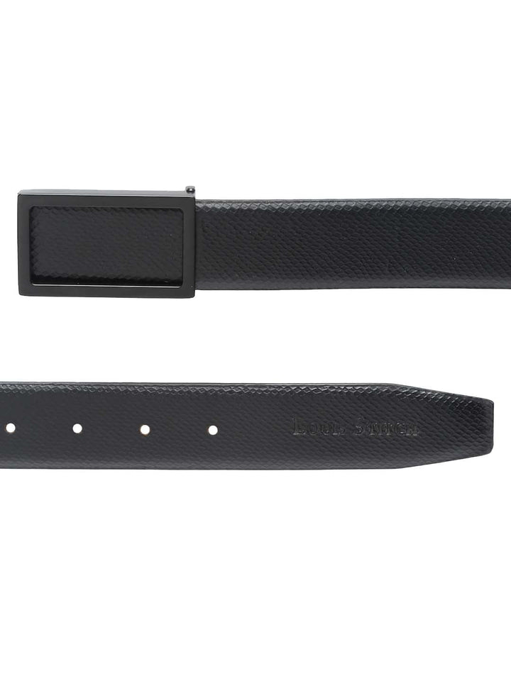 Black/Matt Gunmetal Men's Black Formal Italian Leather Textured Belt For Men