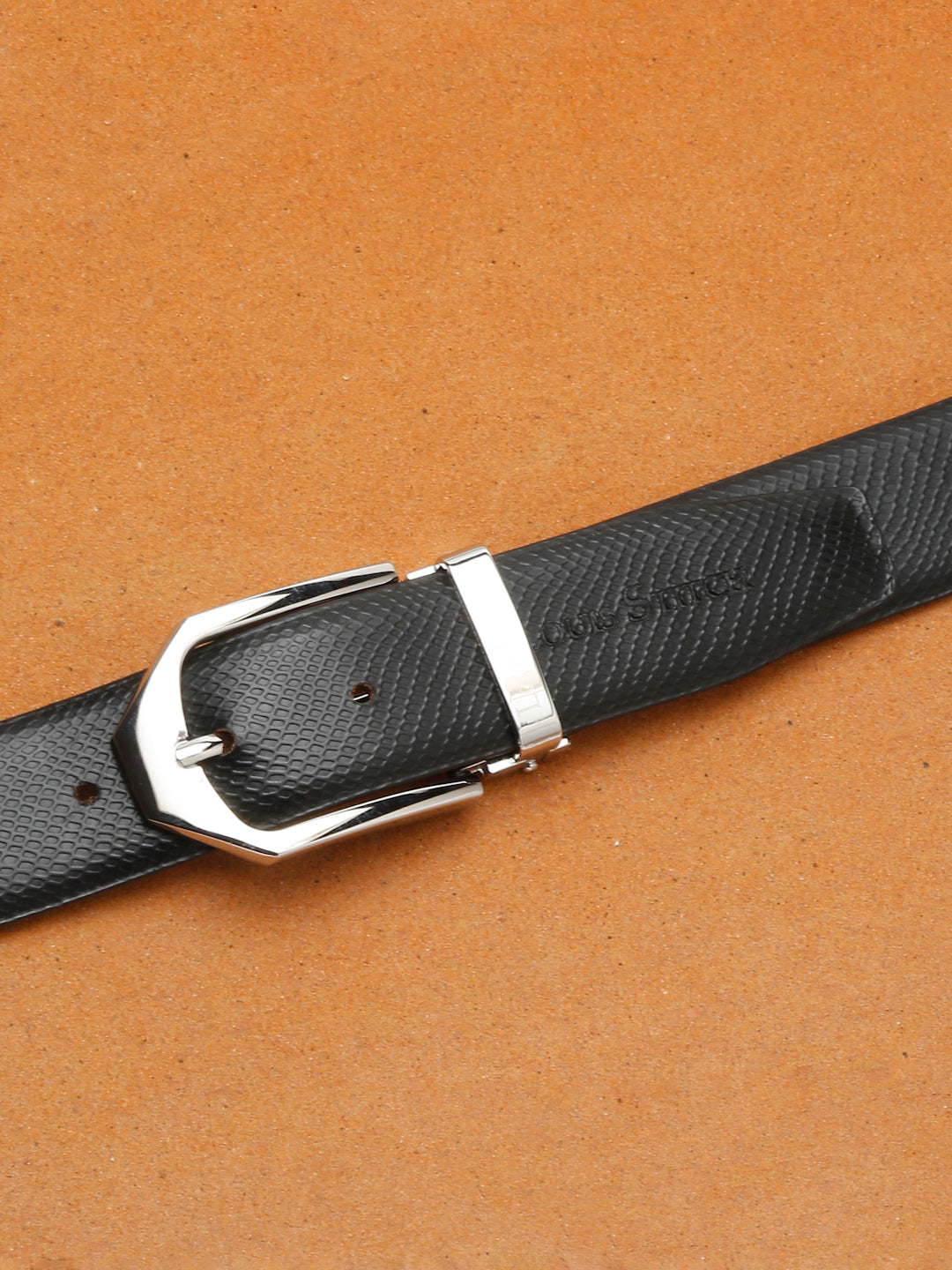Black/Chrome Men's Black Formal Italian Leather Textured Belt For Men