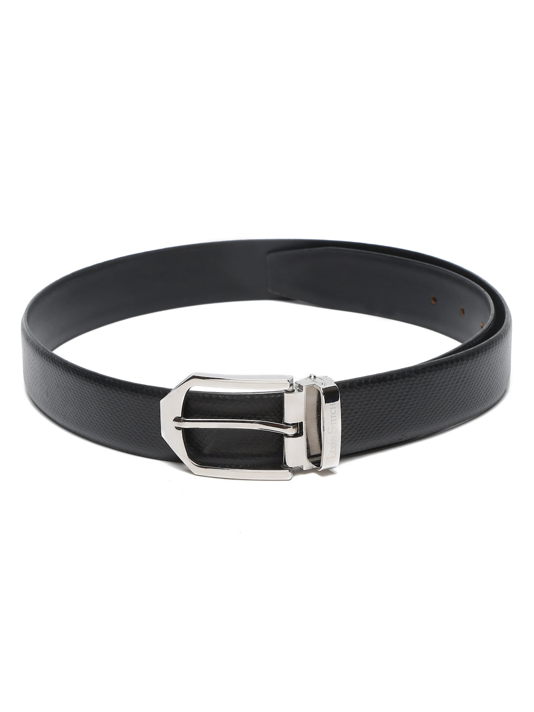Black/Chrome Men's Black Formal Italian Leather Textured Belt For Men