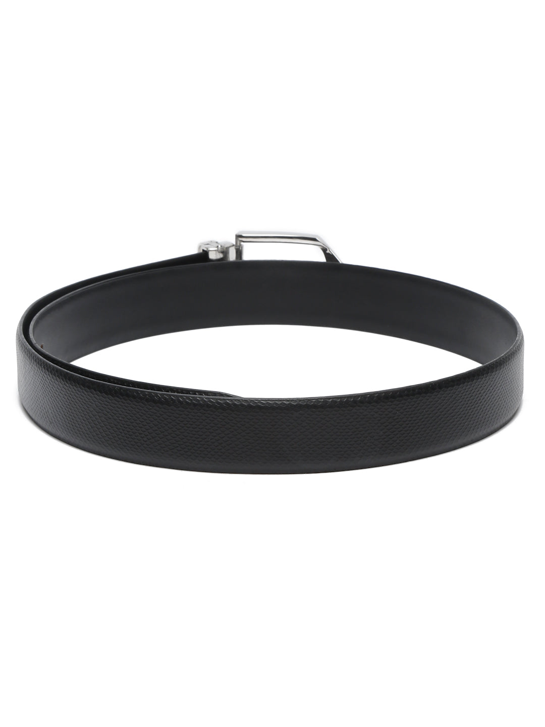 Black/Chrome Men's Black Formal Italian Leather Textured Belt For Men