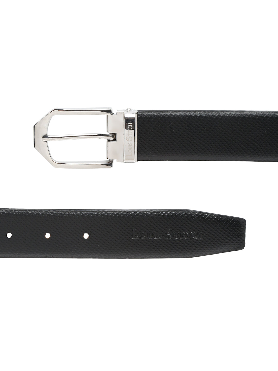 Black/Chrome Men's Black Formal Italian Leather Textured Belt For Men