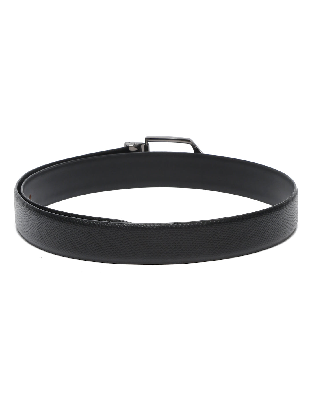 Black/Gunmetal Men's Black Formal Italian Leather Textured Belt For Men