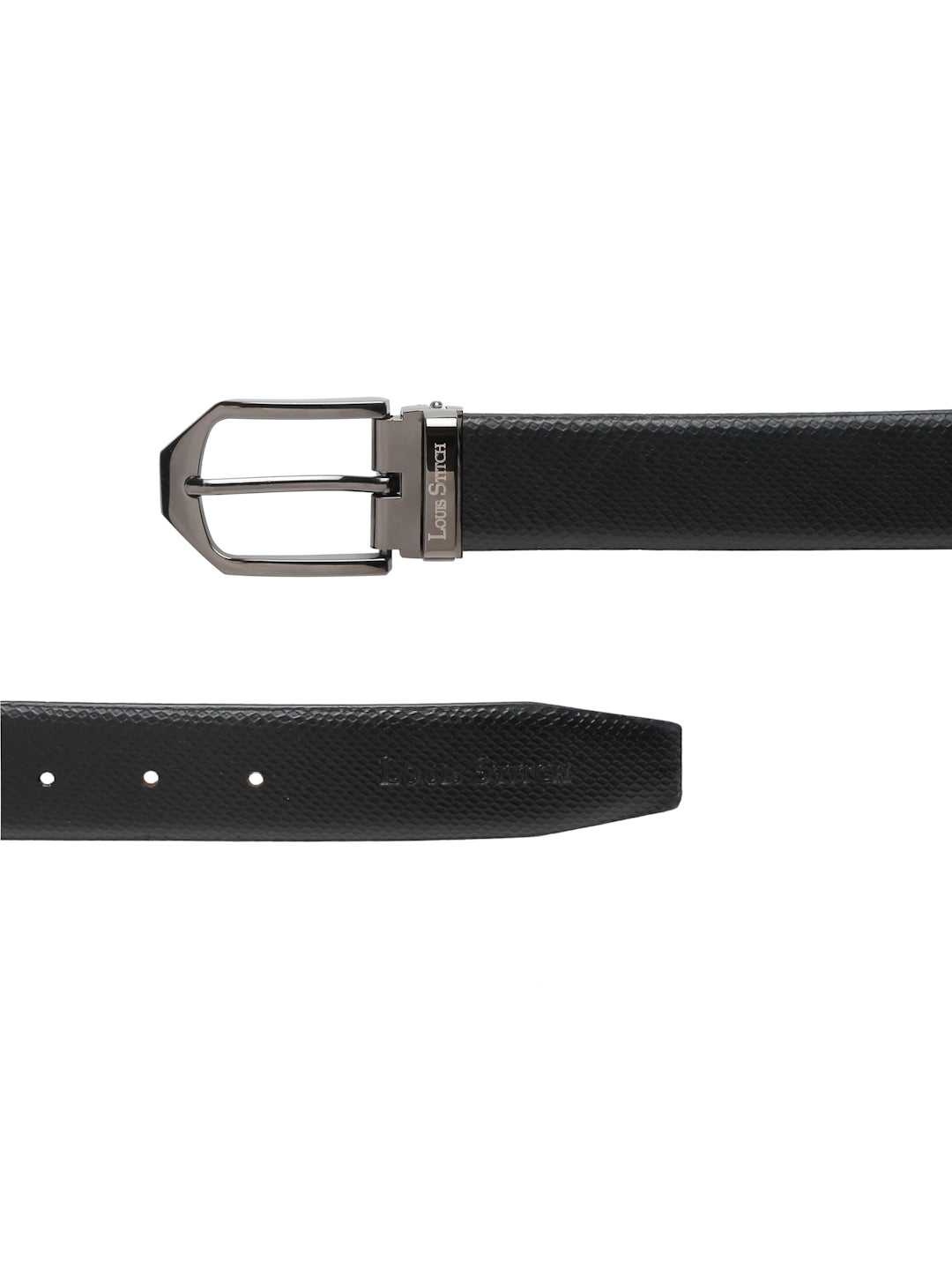 Black/Gunmetal Men's Black Formal Italian Leather Textured Belt For Men