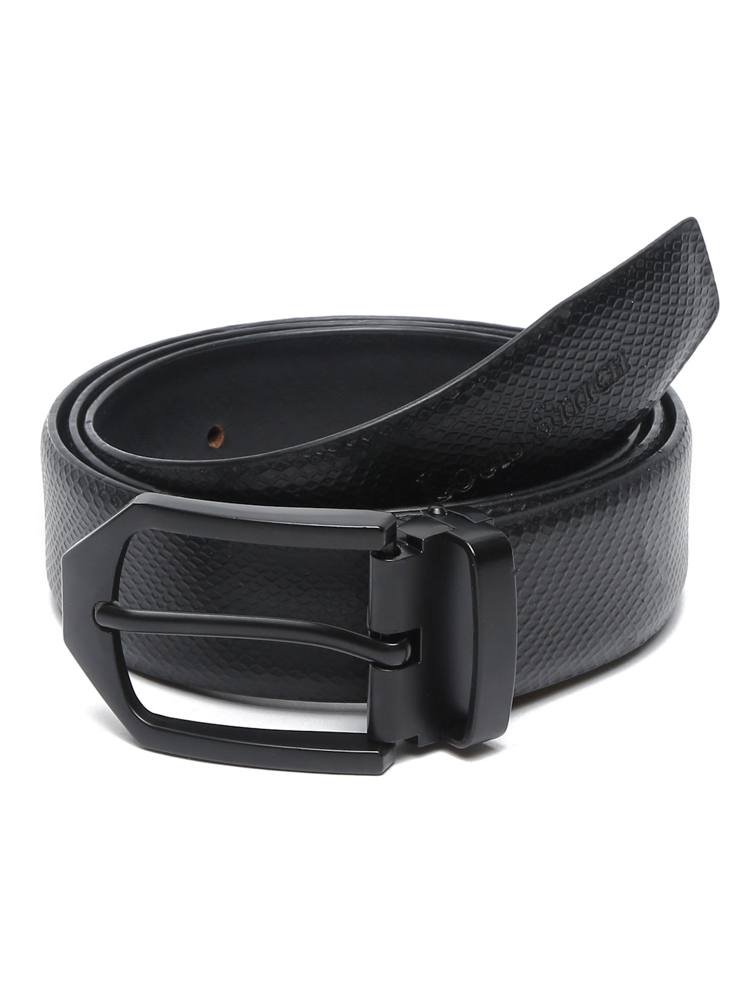 Black/Matt Gunmetal Men's Black Formal Italian Leather Textured Belt For Men