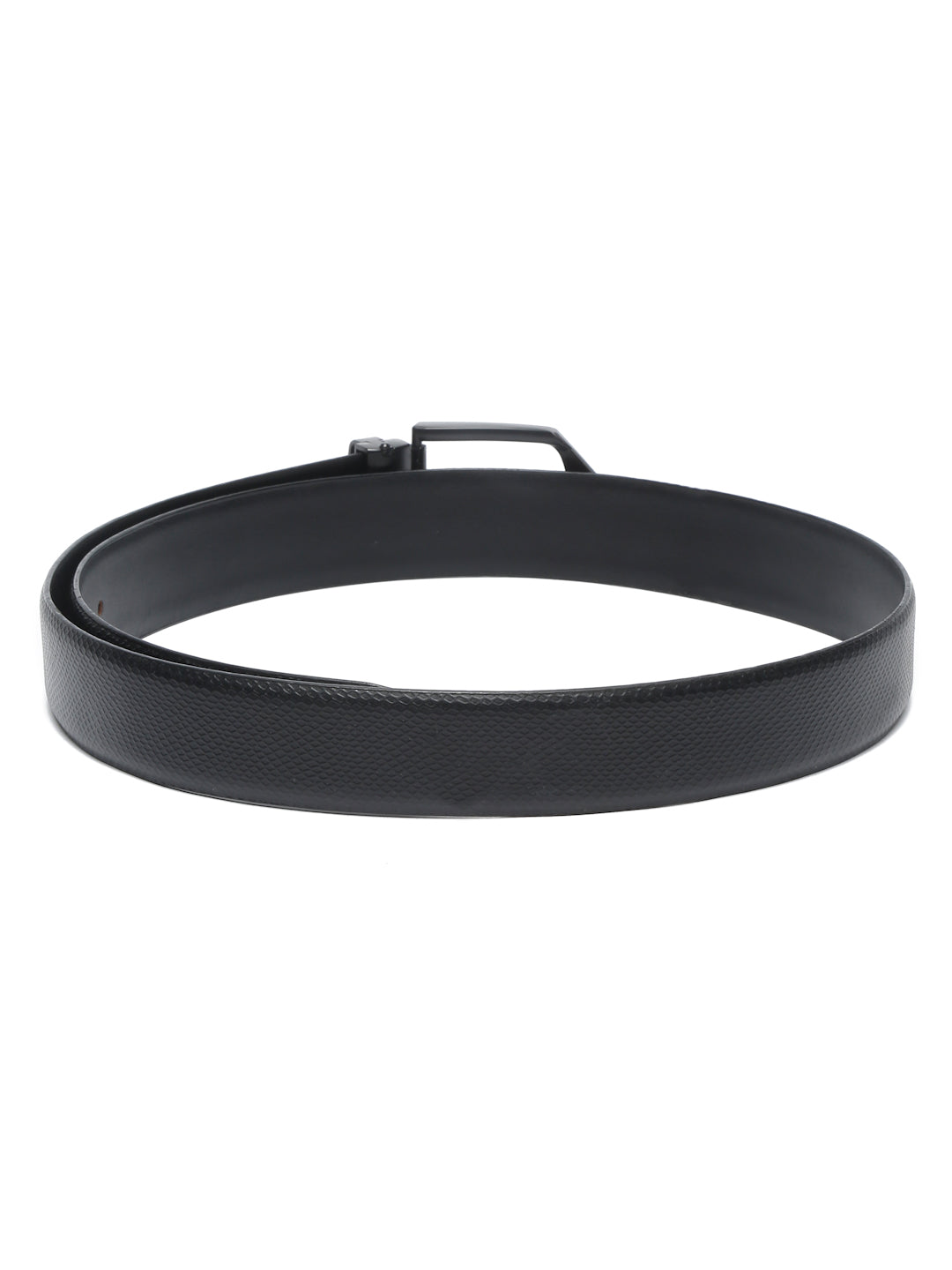 Black/Matt Gunmetal Men's Black Formal Italian Leather Textured Belt For Men