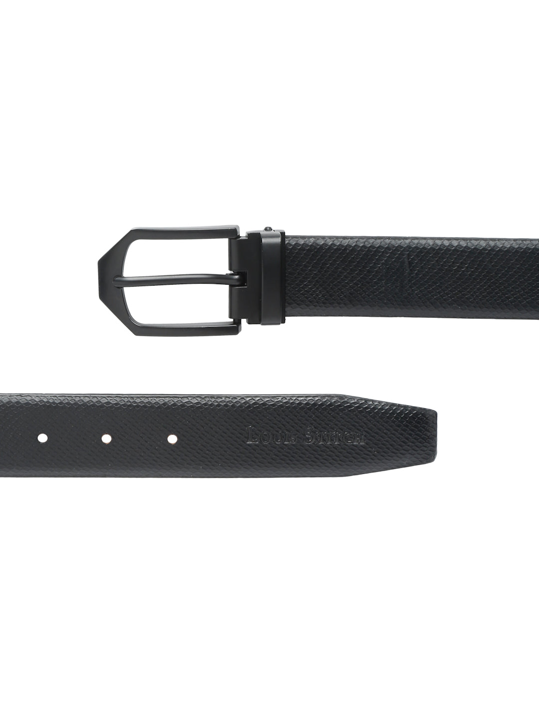 Black/Matt Gunmetal Men's Black Formal Italian Leather Textured Belt For Men