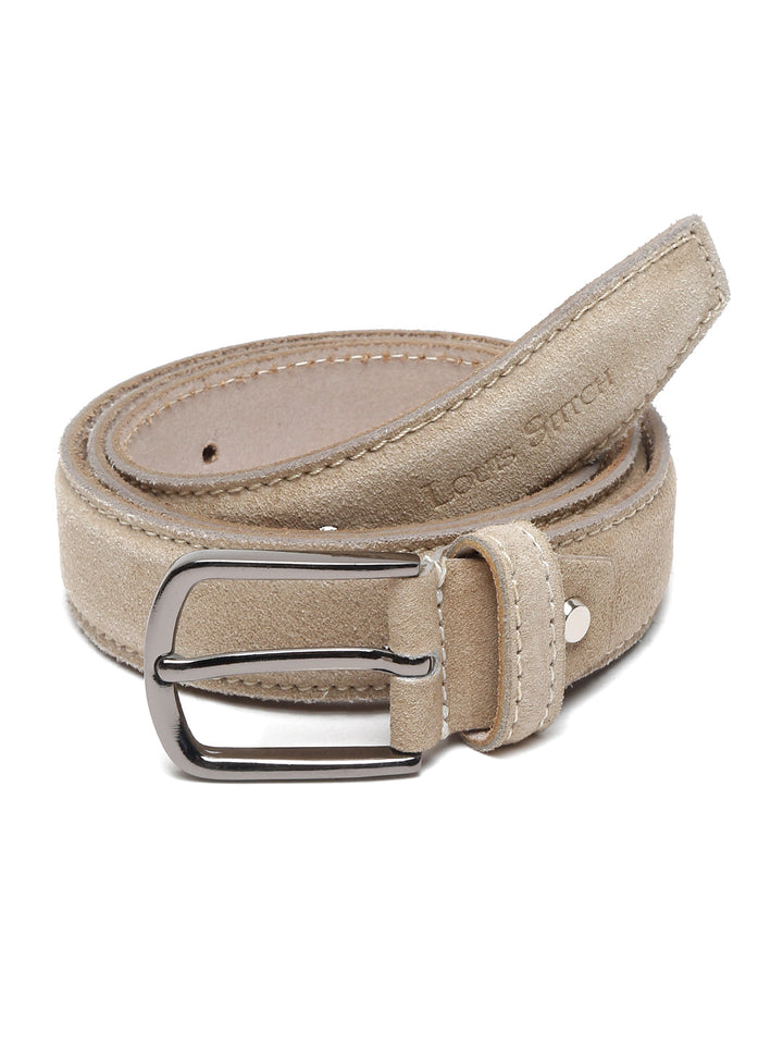 Beige Men'S Beige Italian Suede Leather Belt Handcrafted With Glossy Buckle