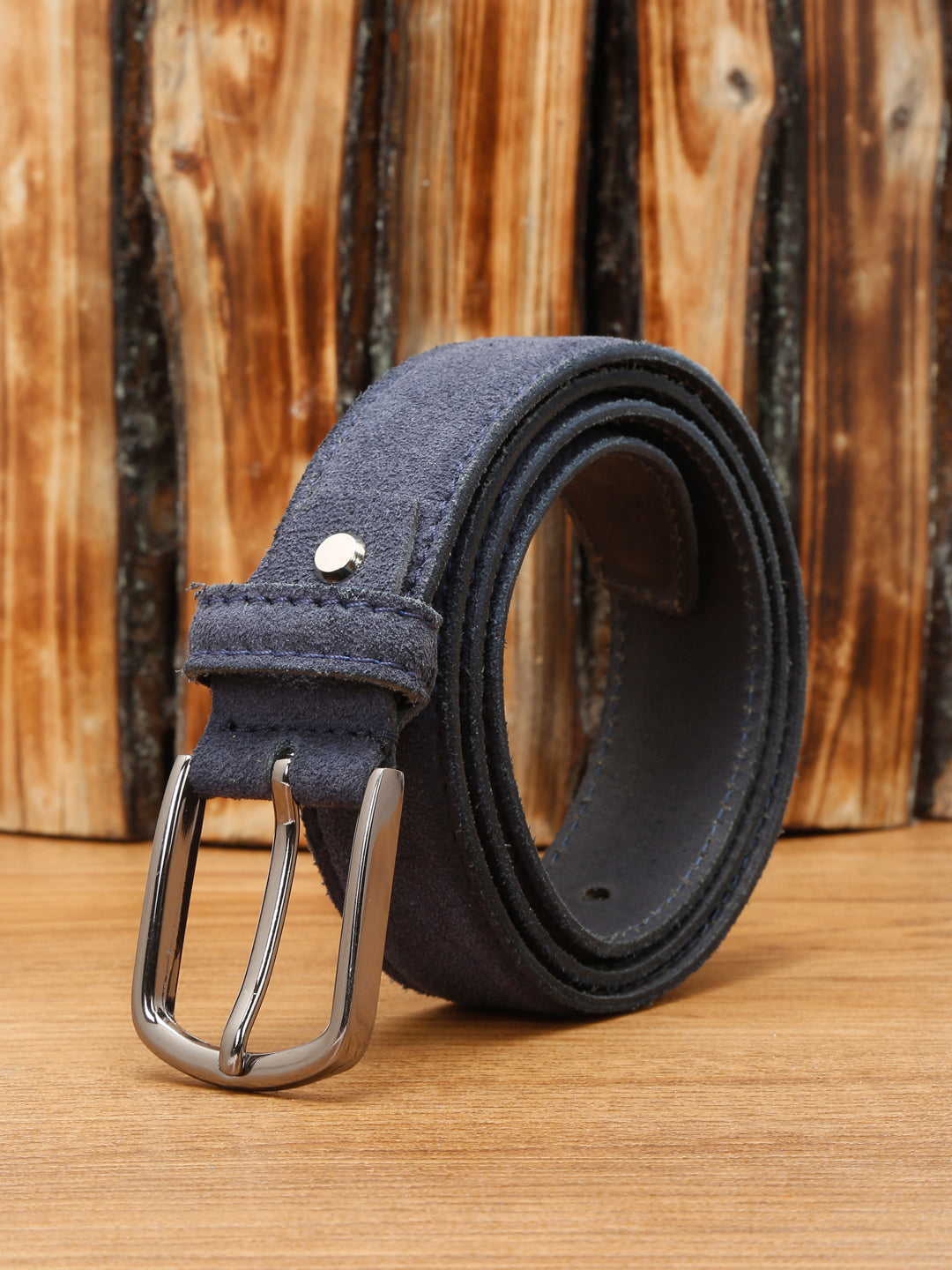 Blue Men'S Royal Blue Italian Suede Leather Belt Handcrafted With Glossy Buckle