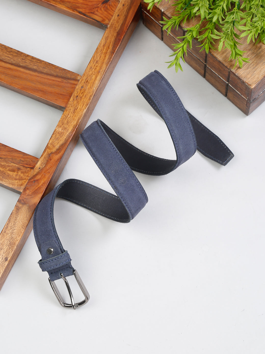 Blue Men'S Royal Blue Italian Suede Leather Belt Handcrafted With Glossy Buckle