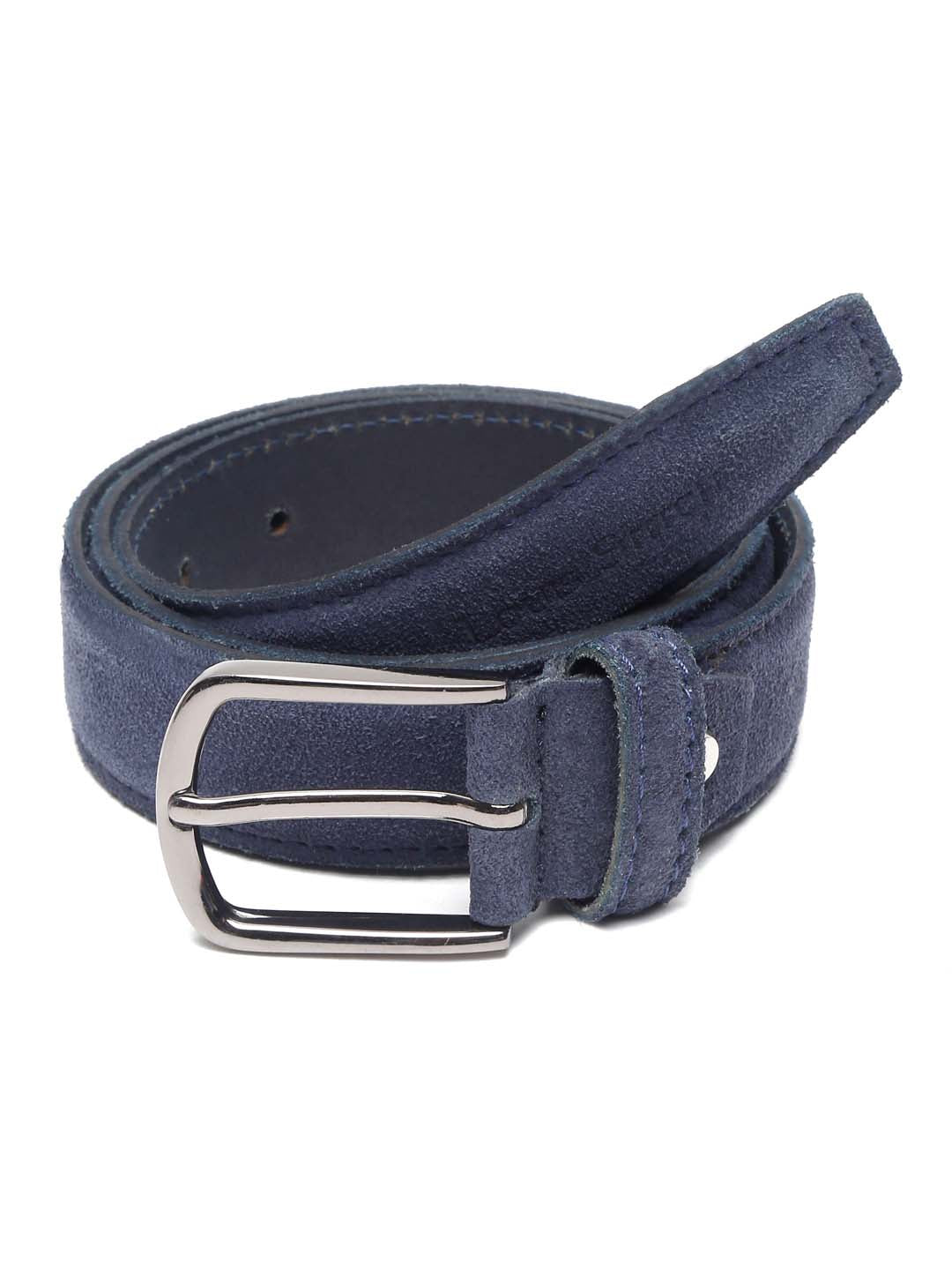 Blue Men'S Royal Blue Italian Suede Leather Belt Handcrafted With Glossy Buckle