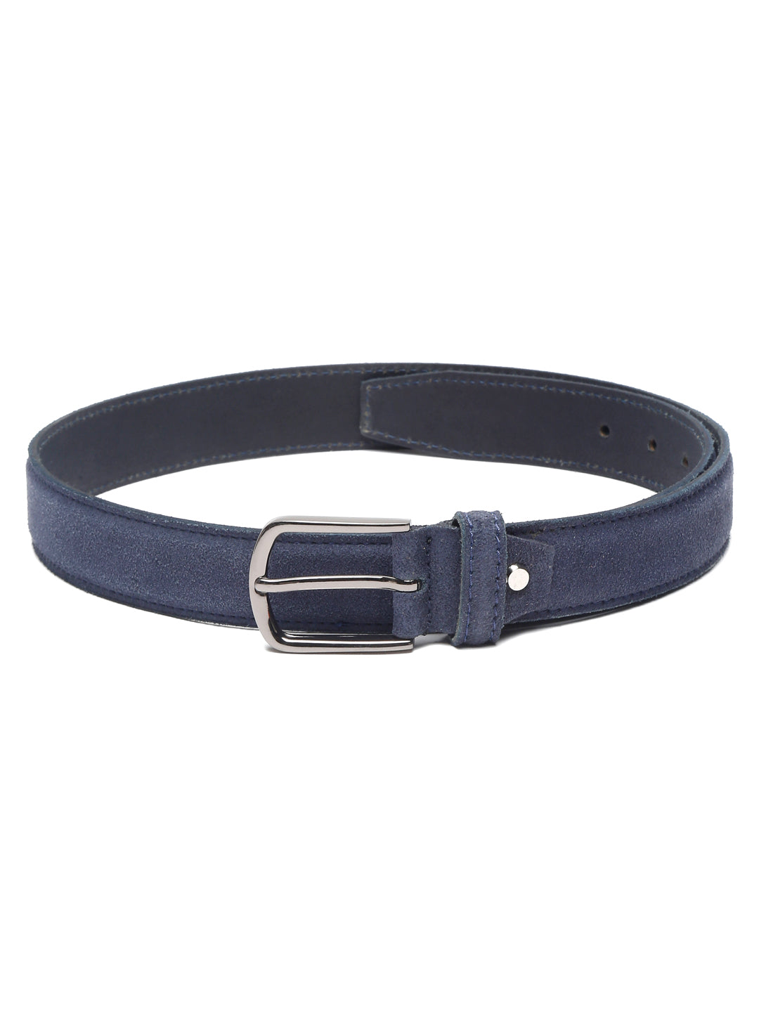 Blue Men'S Royal Blue Italian Suede Leather Belt Handcrafted With Glossy Buckle