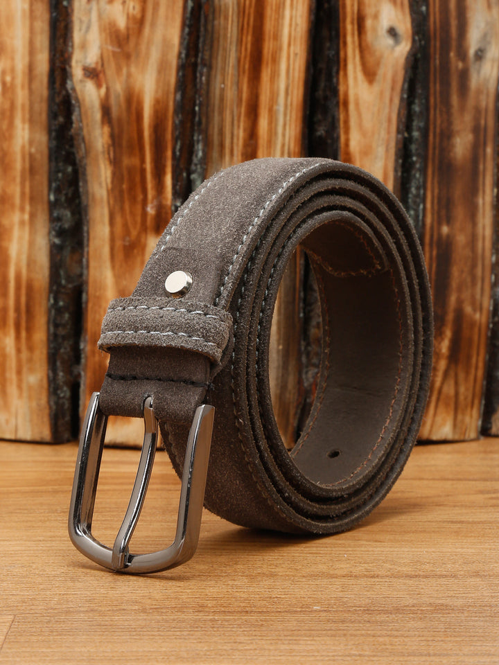 Grey Men'S Ash Grey Italian Suede Leather Belt Handcrafted With Glossy Buckle