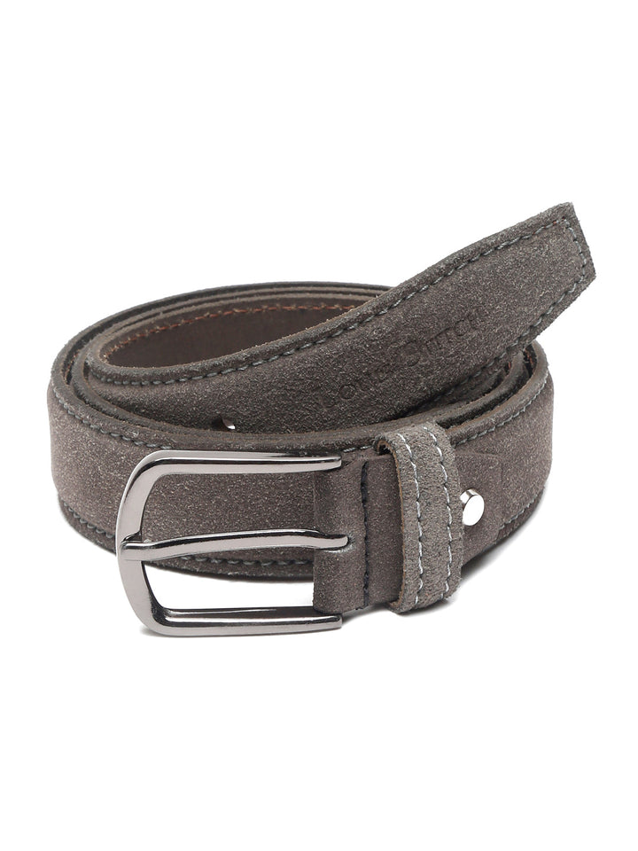 Grey Men'S Ash Grey Italian Suede Leather Belt Handcrafted With Glossy Buckle