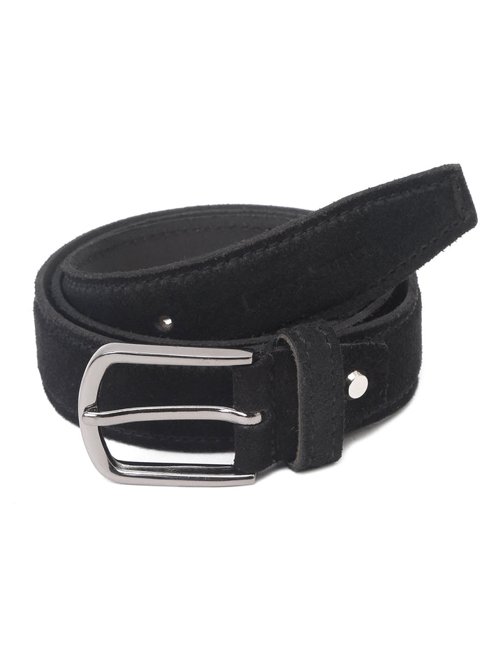 Black Men'S Midnight Black Italian Suede Leather Belt Handcrafted With Glossy Buckle
