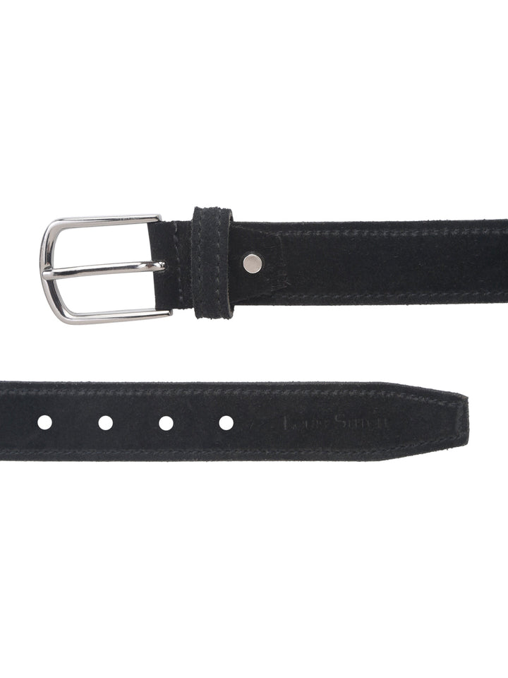 Black Men'S Midnight Black Italian Suede Leather Belt Handcrafted With Glossy Buckle