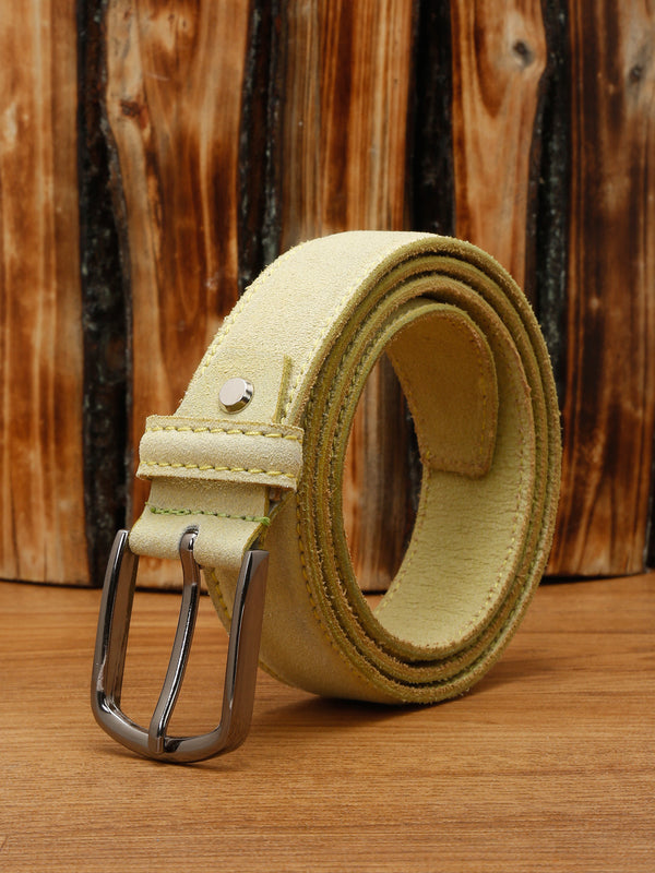 Green Men'S Lime Green Italian Suede Leather Belt Handcrafted With Glossy Buckle