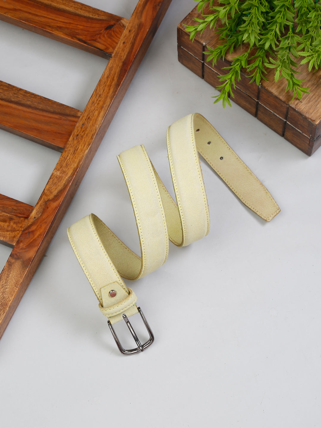 Men's Pista Green Casual Italian Suede Leather Belt For Men