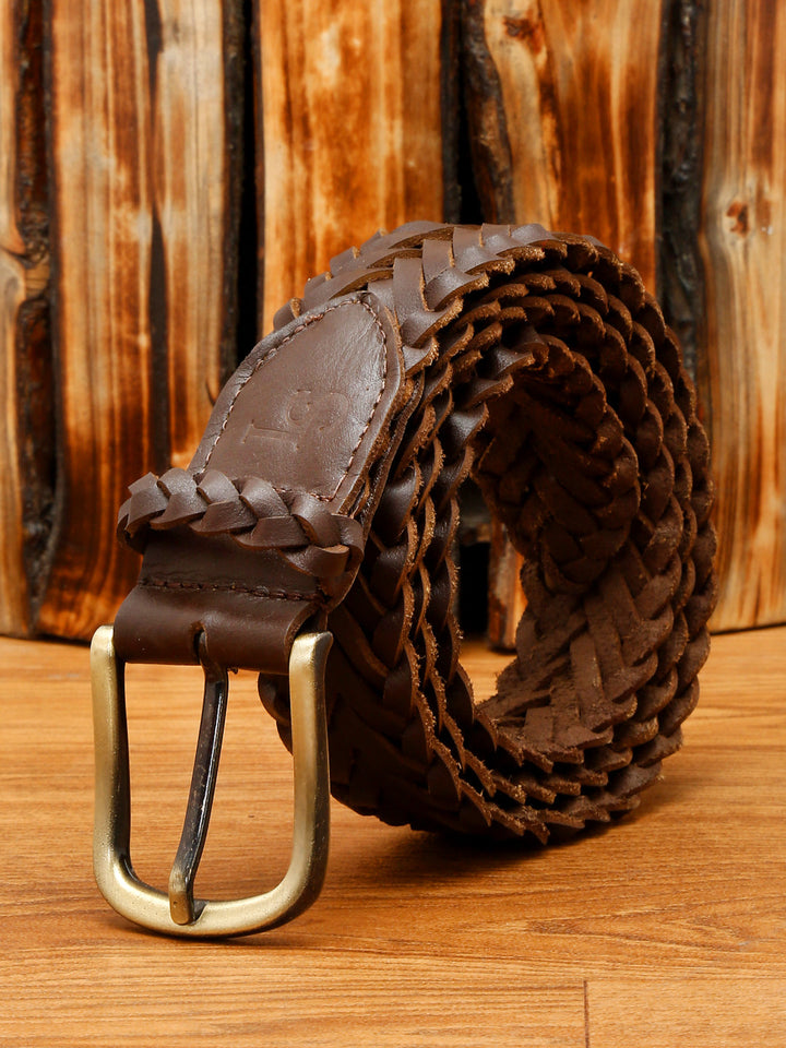 Brunette Brown LOUIS STITCH Men's Rust Brown Italian Leather Belt Premium Spanish Style Weaved Casual Belts for Men