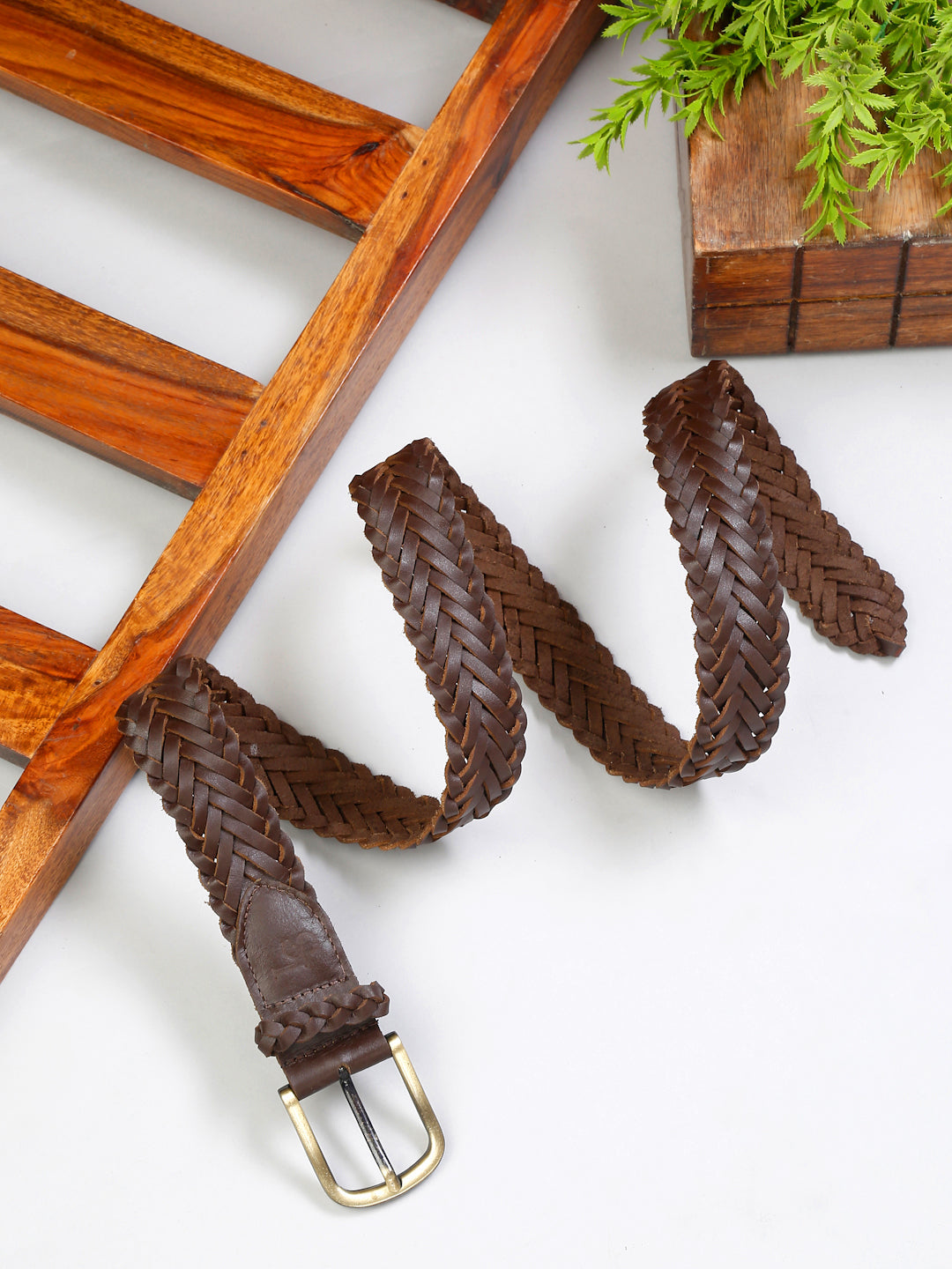 Brunette Brown LOUIS STITCH Men's Rust Brown Italian Leather Belt Premium Spanish Style Weaved Casual Belts for Men
