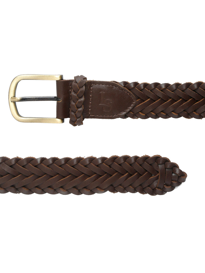 Brunette Brown LOUIS STITCH Men's Rust Brown Italian Leather Belt Premium Spanish Style Weaved Casual Belts for Men