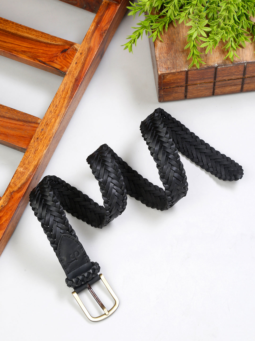 LOUIS STITCH Men's Jet Black Italian Leather Belt Premium Spanish Style Weaved Casual Belts for Men