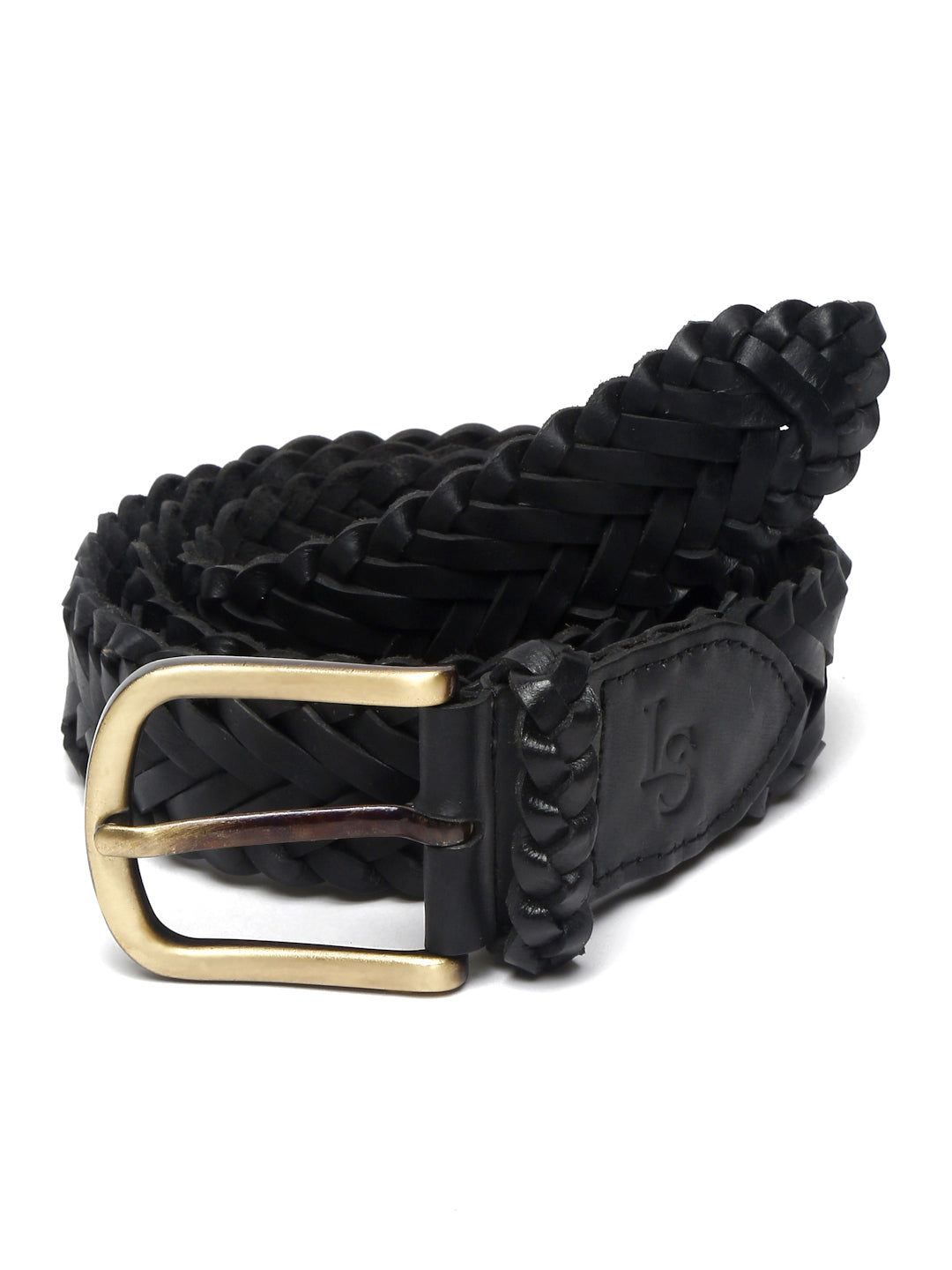 Jet Black LOUIS STITCH Men's Jet Black Italian Leather Belt Premium Spanish Style Weaved Casual Belts for Men