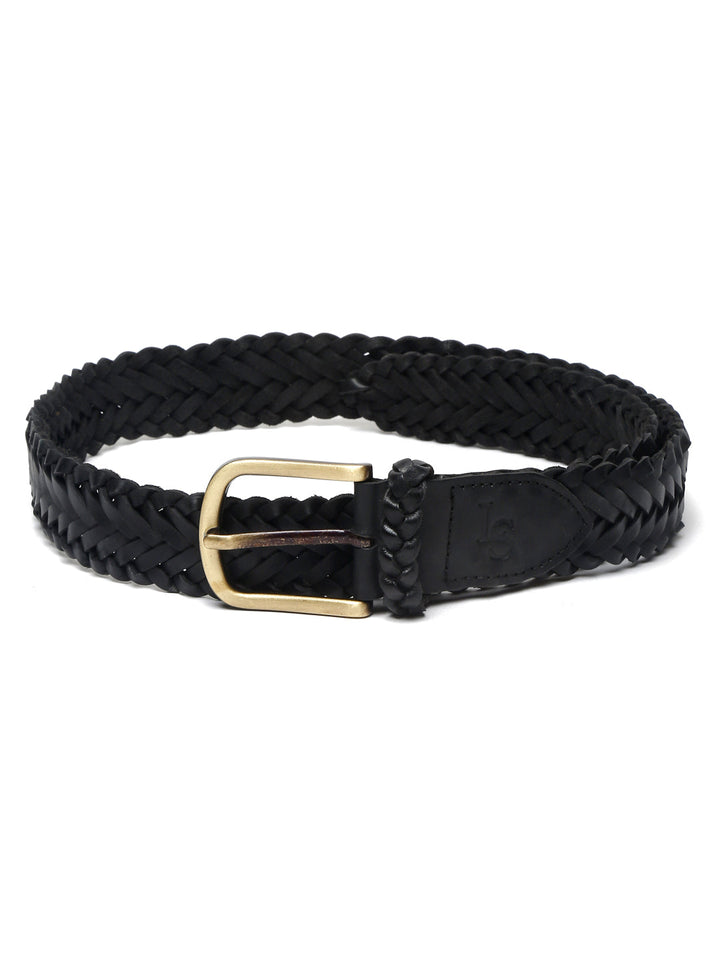 Jet Black LOUIS STITCH Men's Jet Black Italian Leather Belt Premium Spanish Style Weaved Casual Belts for Men