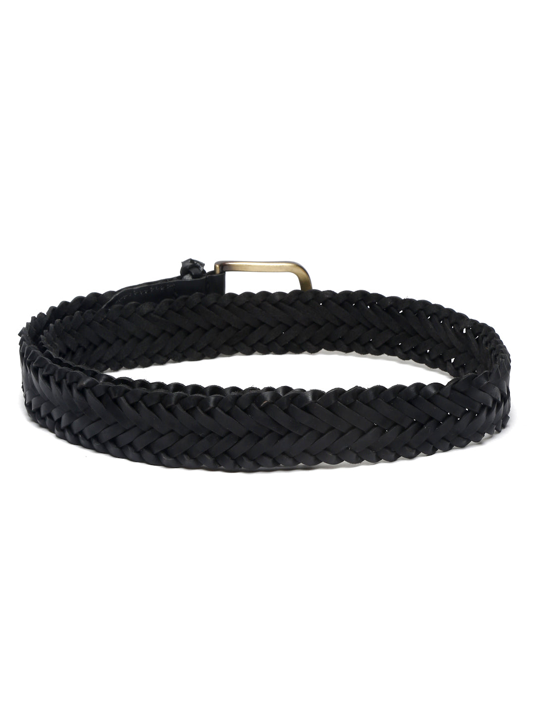 Jet Black LOUIS STITCH Men's Jet Black Italian Leather Belt Premium Spanish Style Weaved Casual Belts for Men