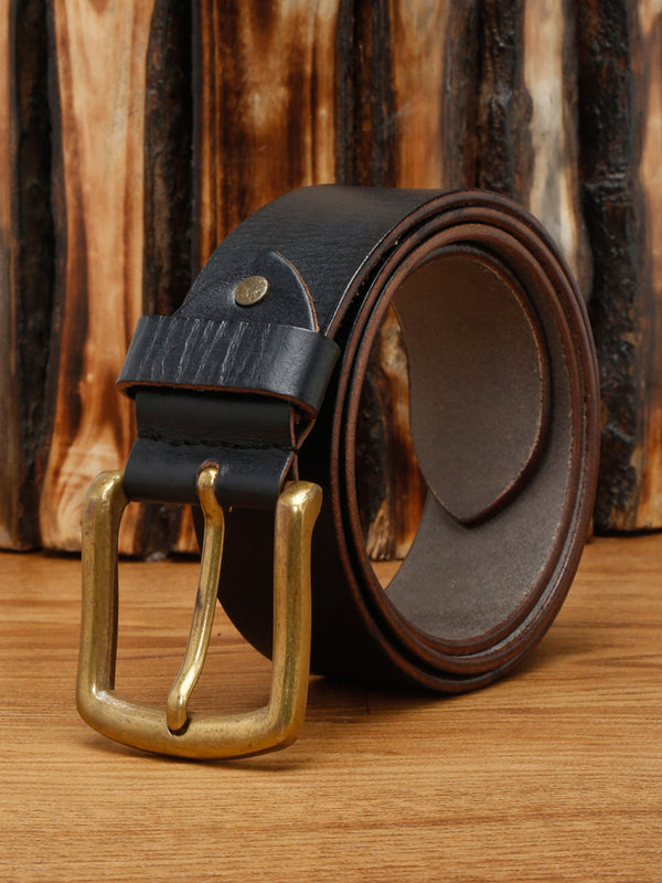 Black Men's Black Casual Italian Leather Belt For Men