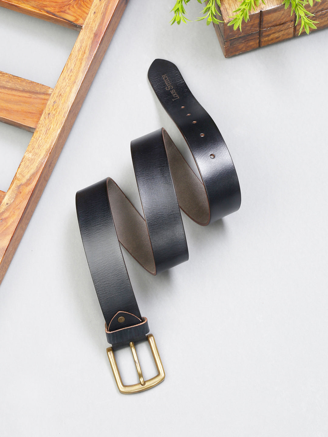 Black Men's Black Casual Italian Leather Belt For Men