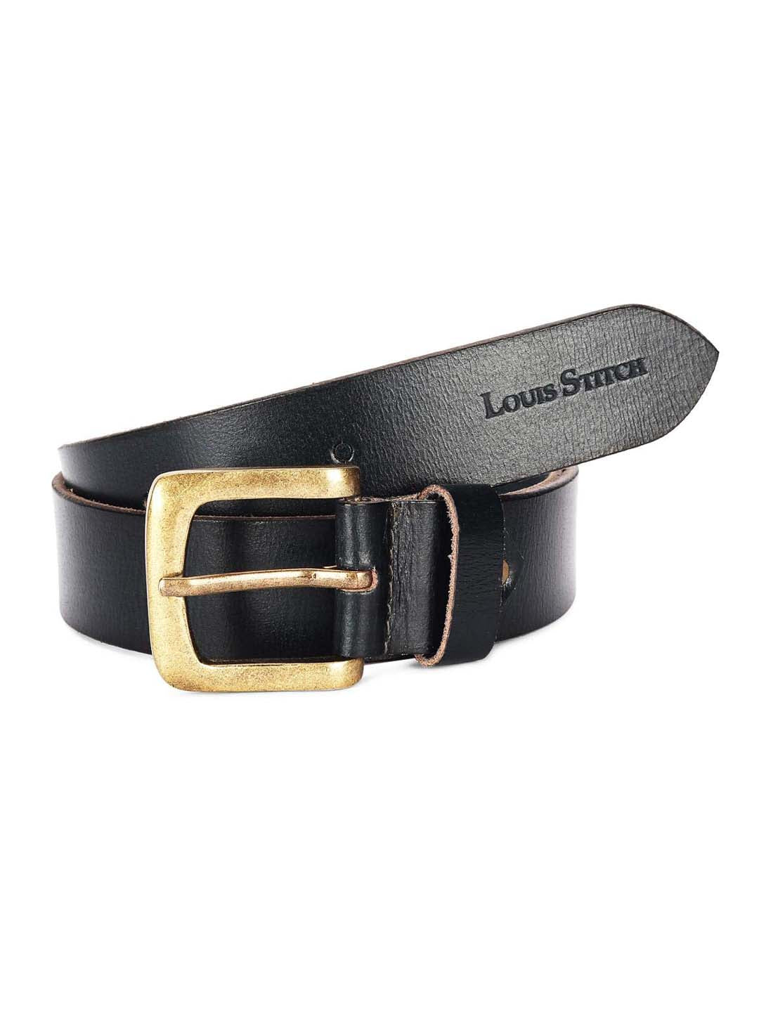 Black Men's Black Casual Italian Leather Belt For Men