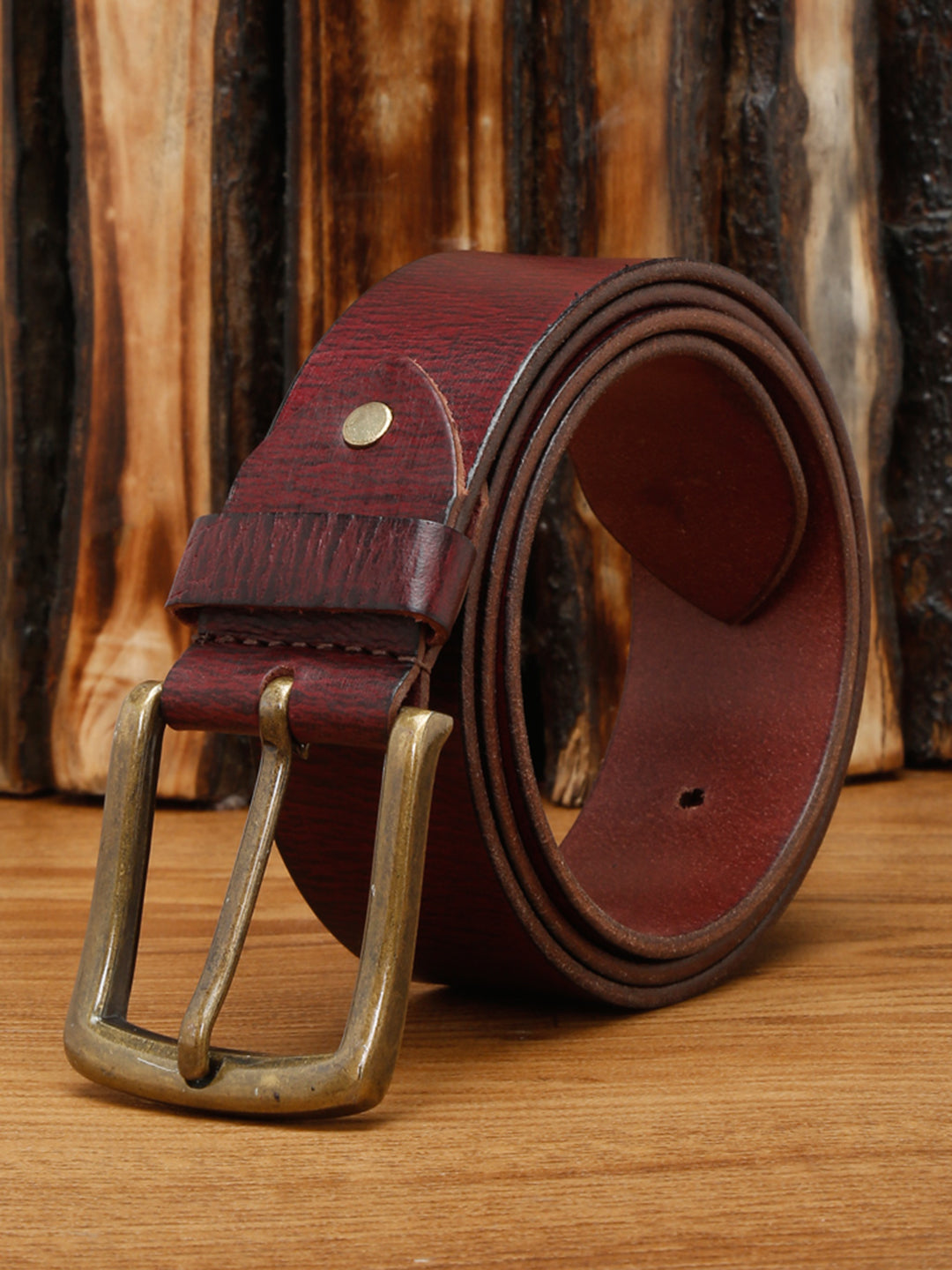 Maroon Men's Rosewood Casual Italian Leather Belt For Men
