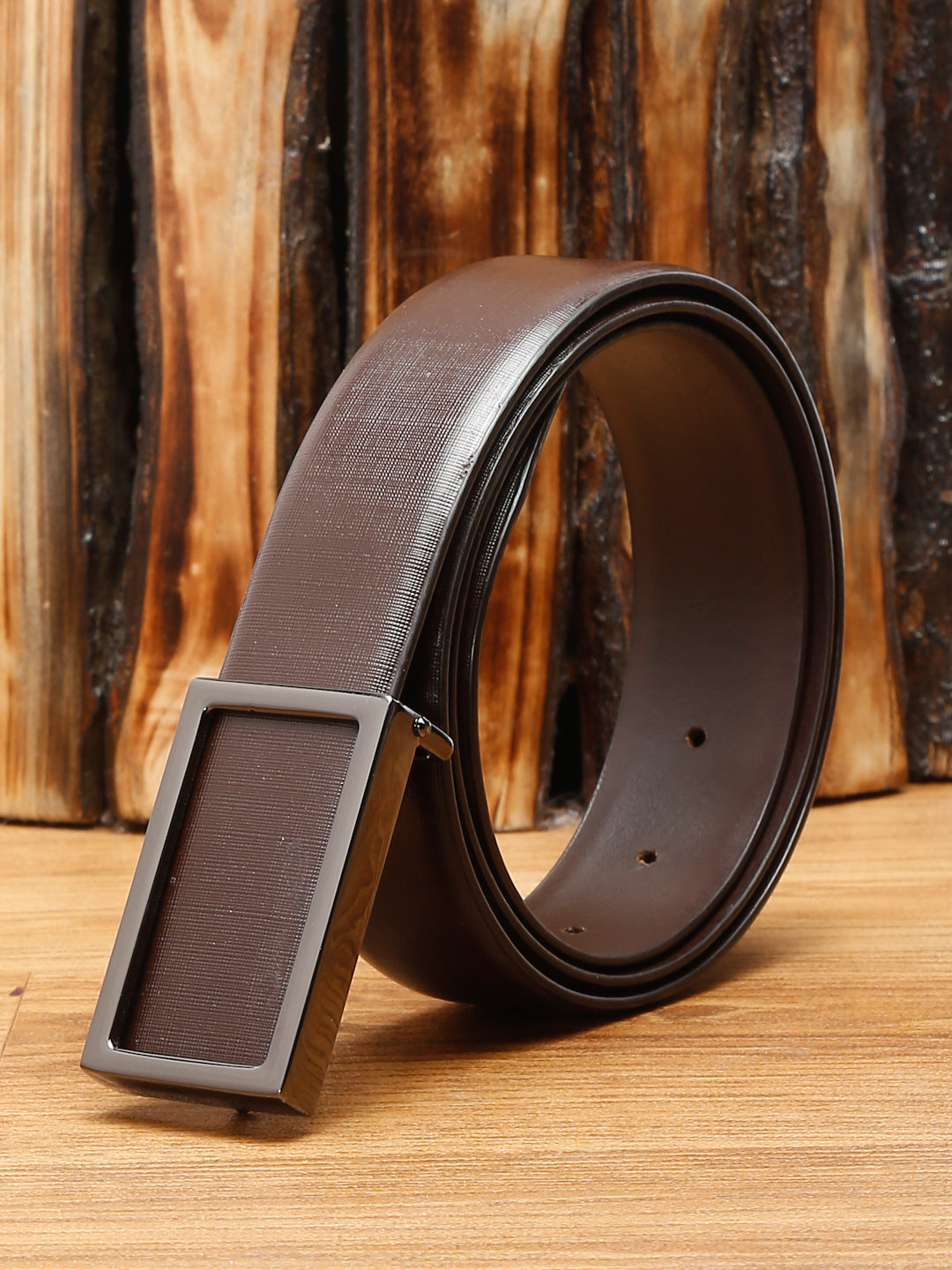 Black/Gunmetal Men's Black Formal Italian Leather Textured Belt For Men