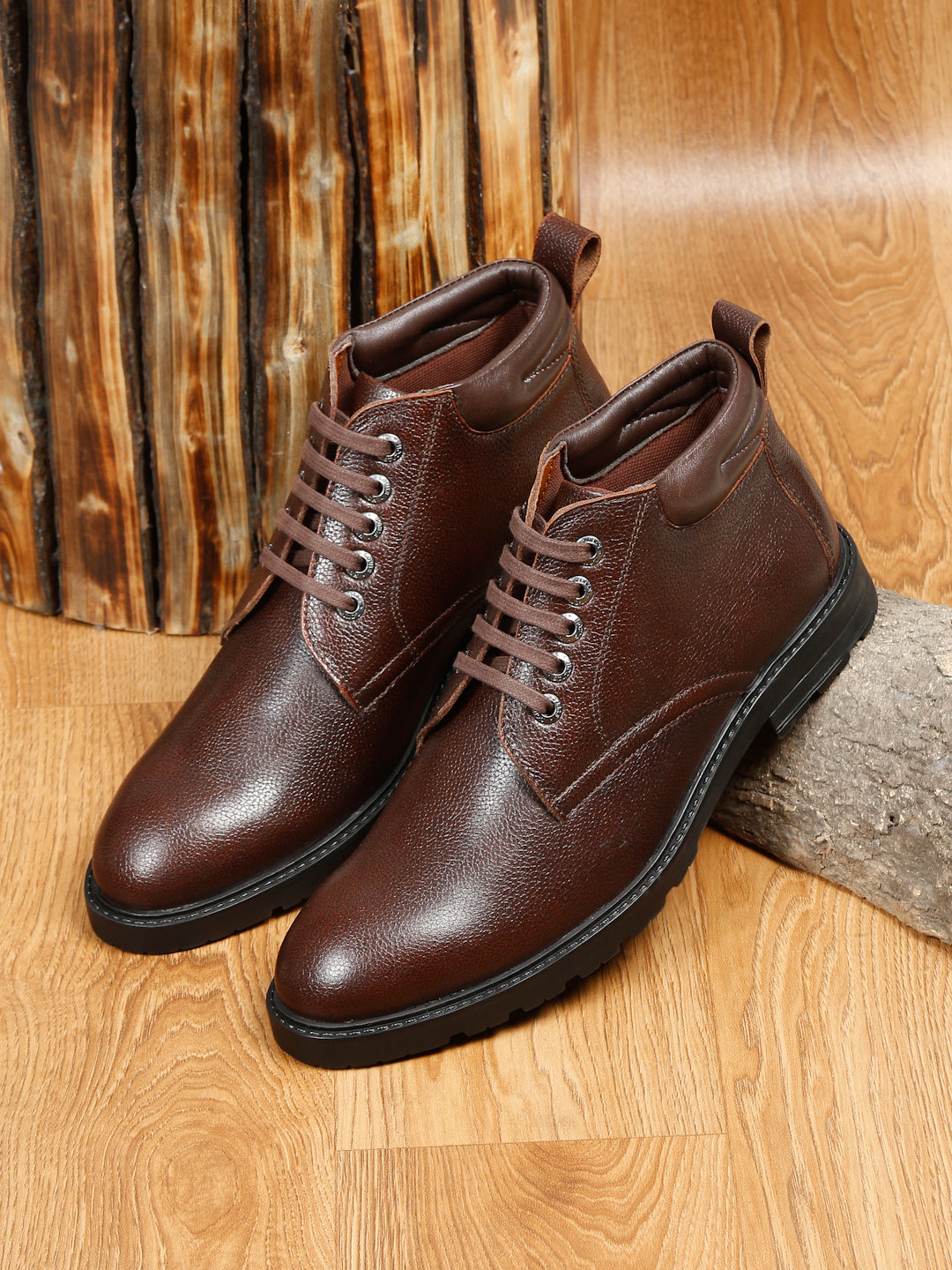 Brunette Brown Handcrafted Italian Napa Leather High Ankle Boots