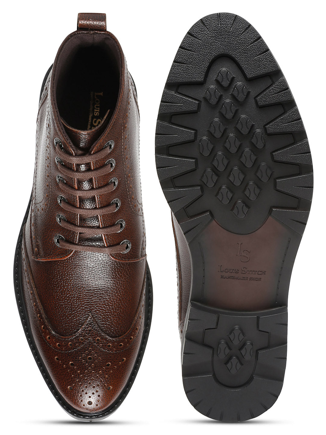 Brunette Brown Handcrafted Italian Leather High Ankle Chukka Brogue Boots