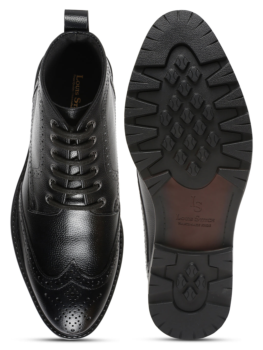 Jet Black Handcrafted Italian Leather High Ankle Chukka Brogue Boots