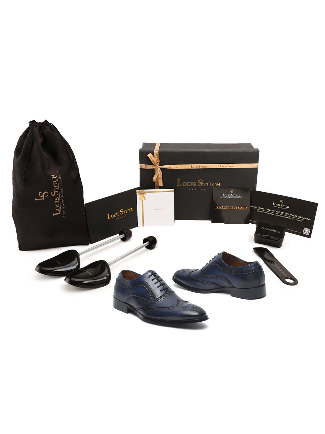 Men's Premium Italian Leather Handcrafted Blue Brogue Shoes